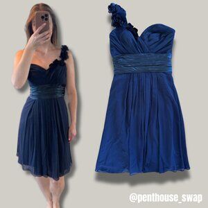 Vintage Bill Levkoff Navy Blue One Shoulder Cocktail Dress, Size 2